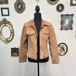 Vintage Express Bleu Tan Suede Leather Zip Jacket Cropped Western